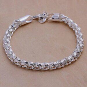 Womens 925 Sterling Silver Twisted Link Chain Fashion Bangle Bracelet